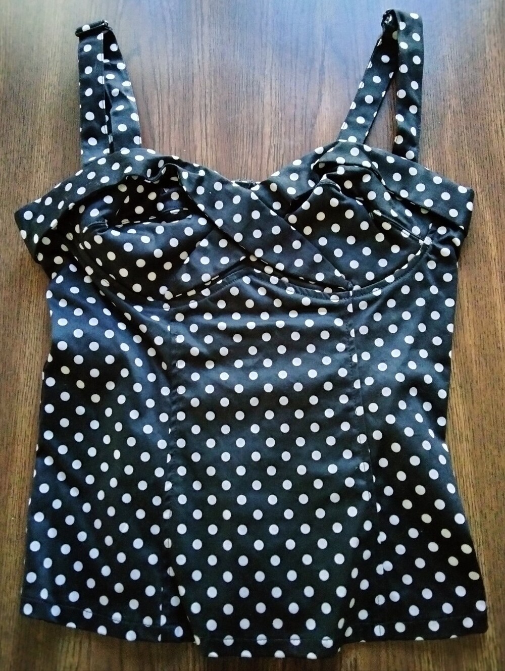 Retro Black and White Polka Dot Corset Style Top Size M